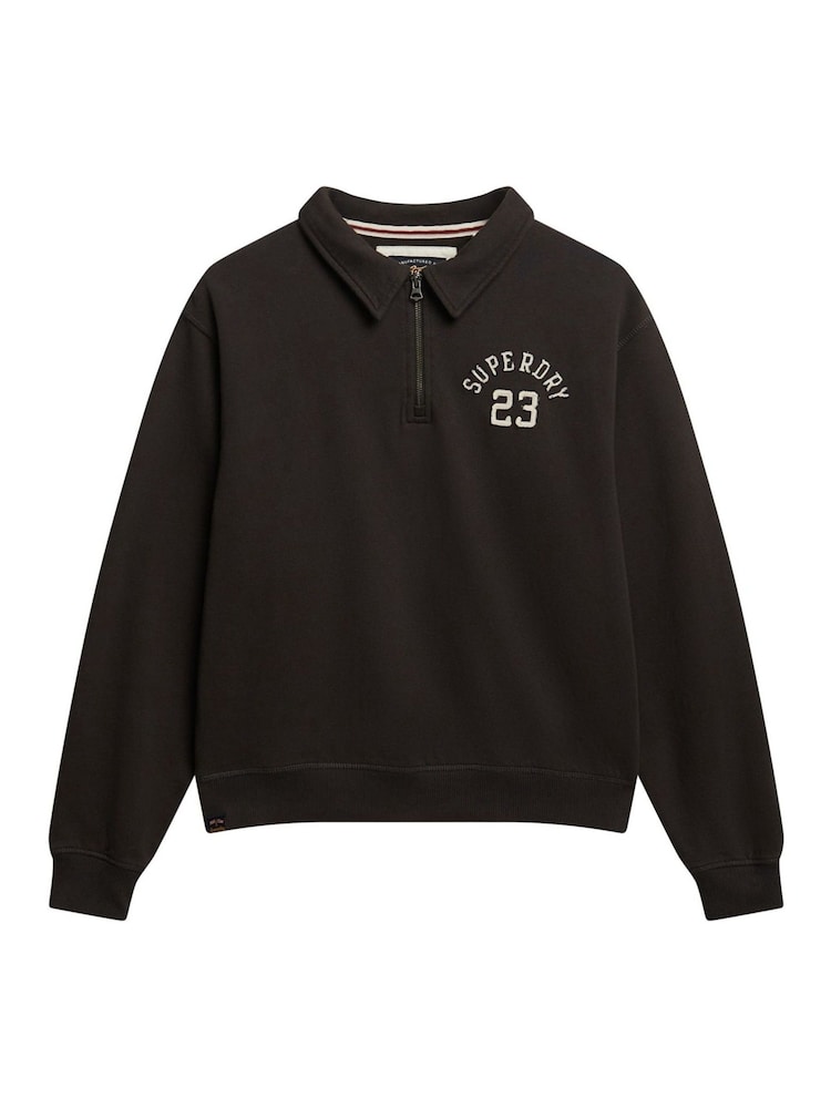 Superdry Black Athletic Essentials Collared Half Zip Sweatshirt - Image 7 of 7