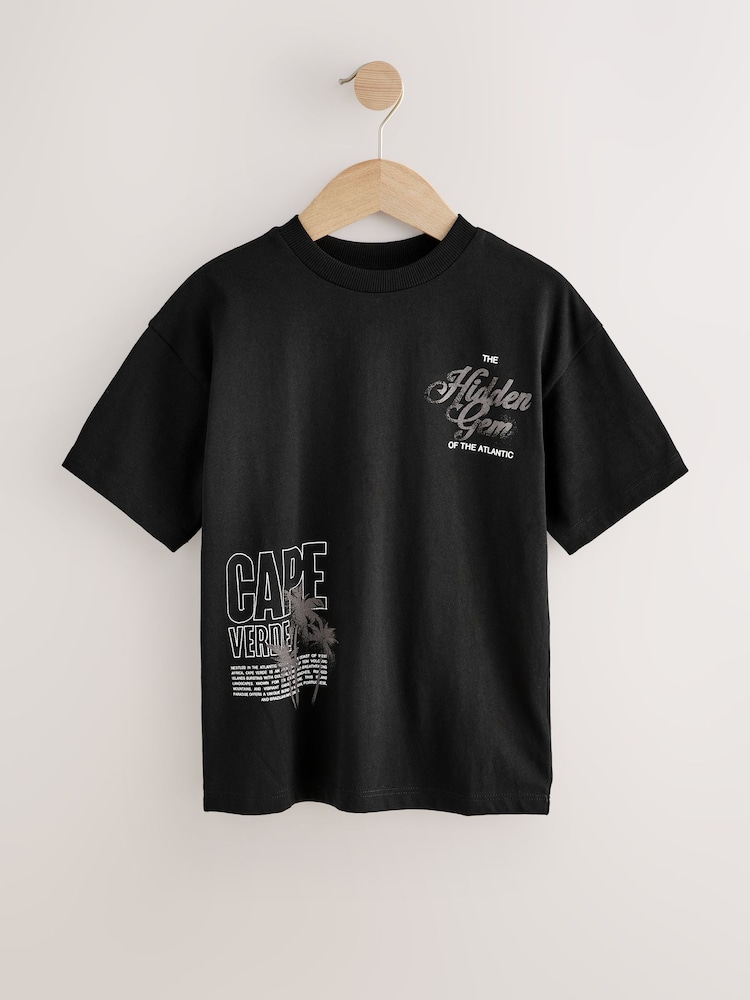 Black Palm Embroidery Short Sleeve Graphic T-Shirt (3-16yrs) - Image 1 of 4