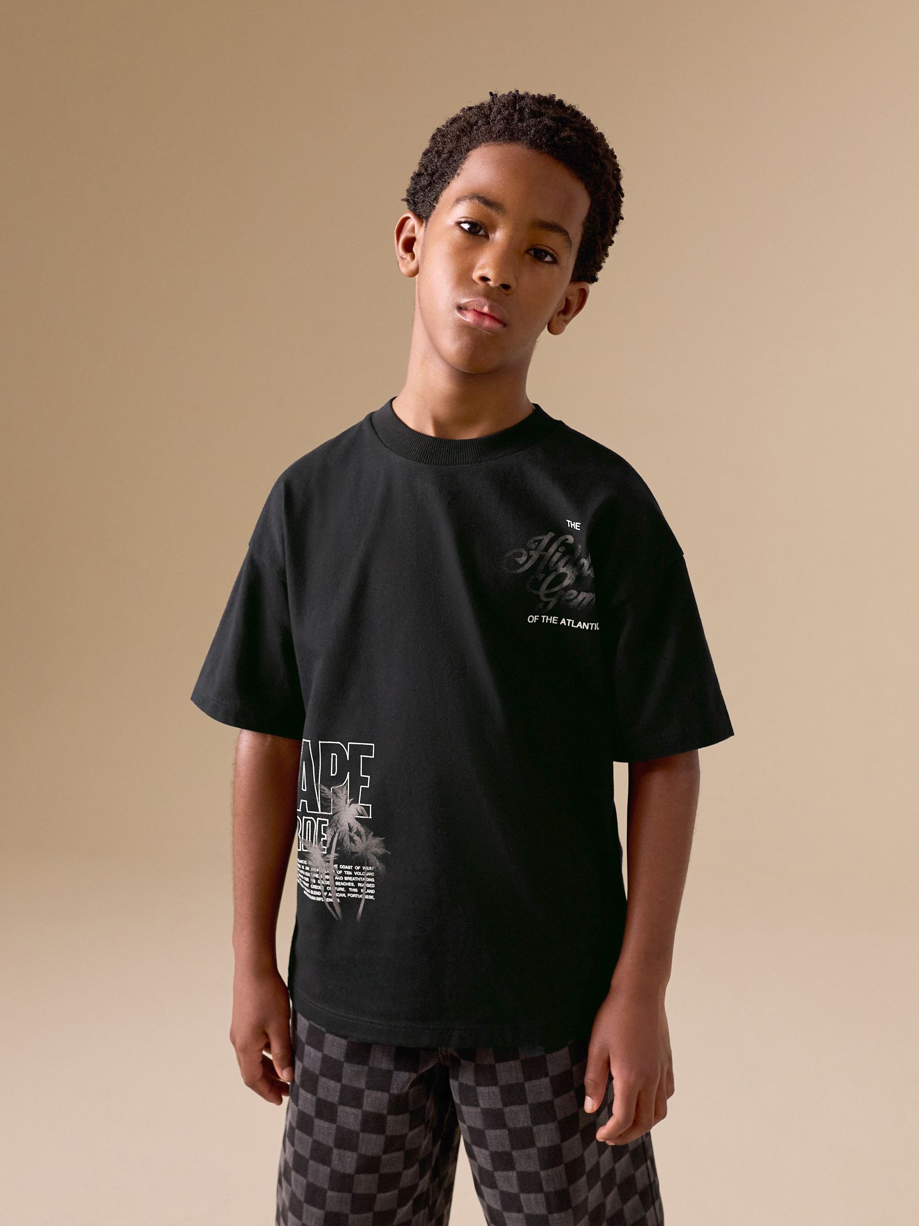 Buy Black Palm Embroidery Short Sleeve Graphic T-Shirt (3-16yrs