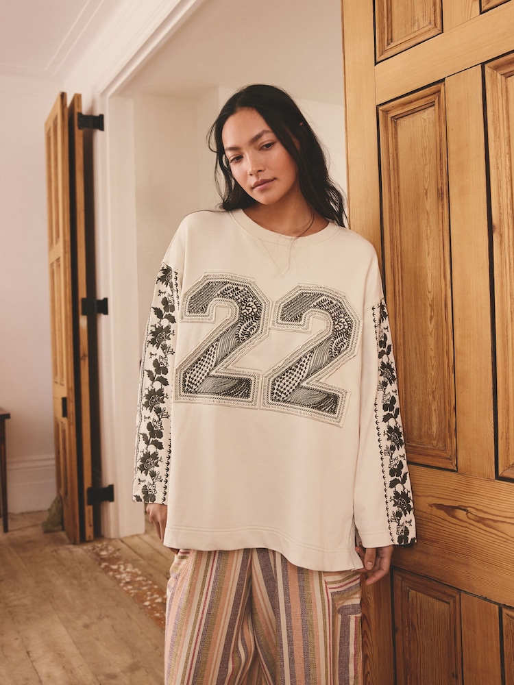 Cream Embroidered Sweatshirt - Image 1 of 7