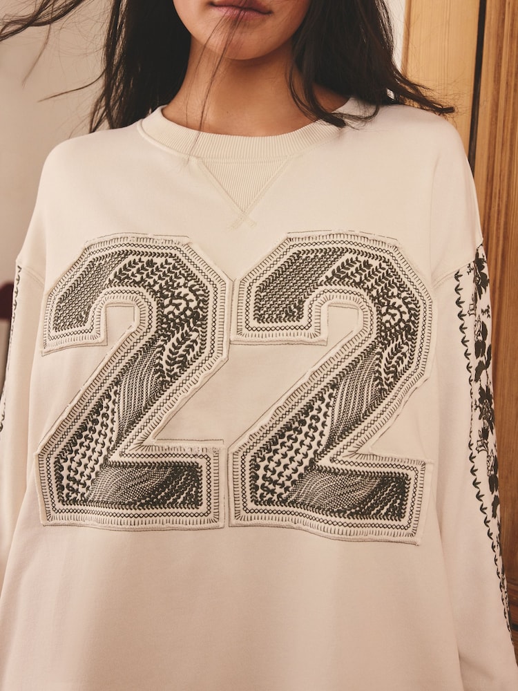 Cream Embroidered Sweatshirt - Image 7 of 7