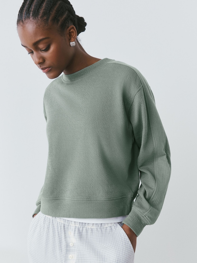 Teal Blue Textured Sweatshirt - Image 1 of 7