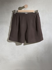 Chocolate Brown Linen Blend Shorts - Image 6 of 8