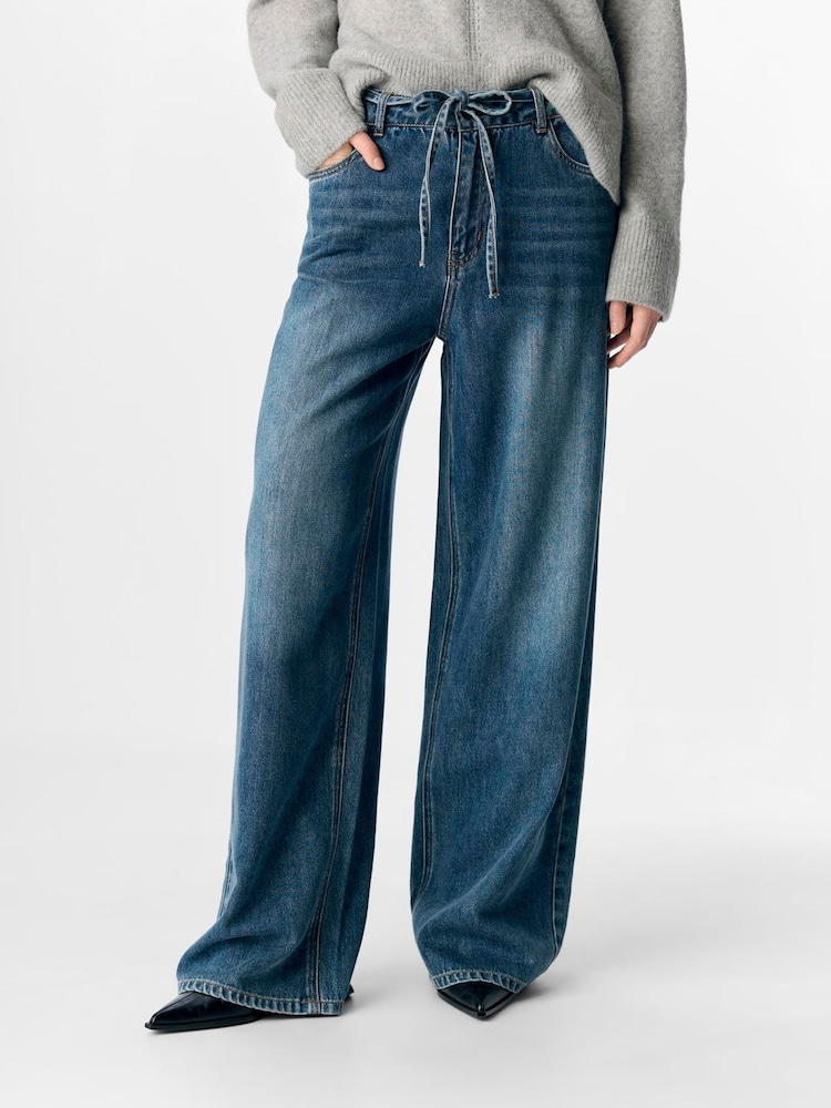 OBJECT Blue Tie Waist Wide Leg Jeans - Image 1 of 4 OBJECT Blue Tie Waist Wide Leg Jeans - Image 1 of 4
