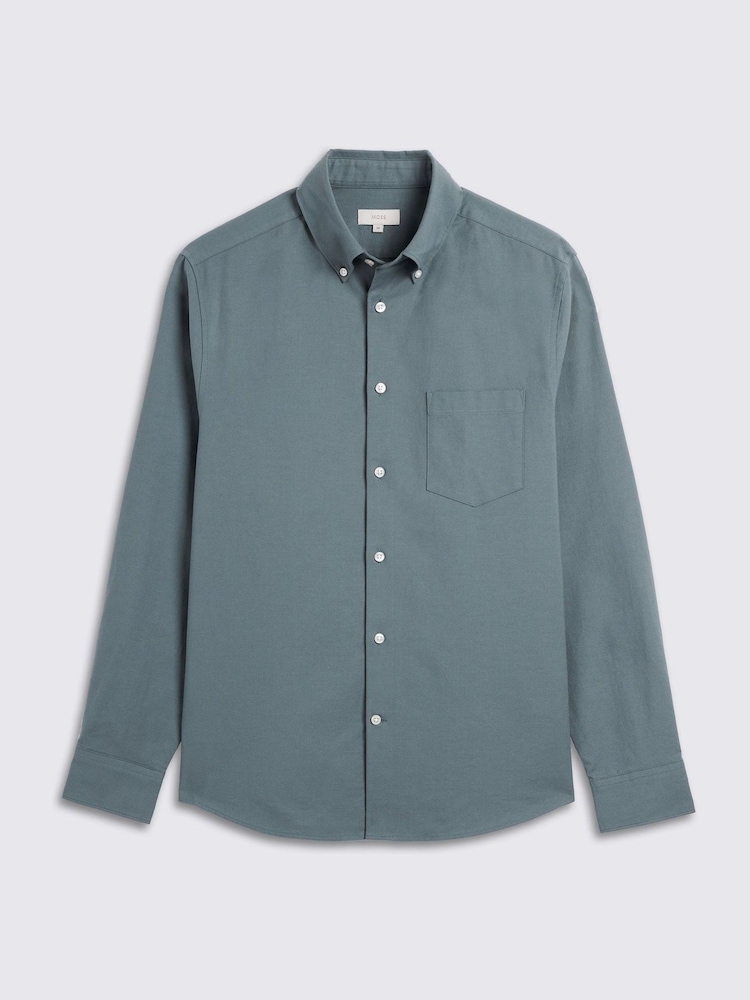 MOSS Teal Blue Washed Oxford Shirt - Image 4 of 4