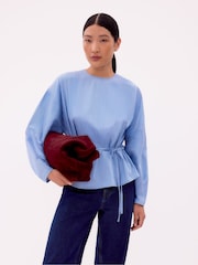 Ro&Zo Blue Stripe Tie Waist Blouse - Image 1 of 4