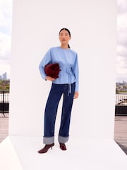 Ro&Zo Blue Stripe Tie Waist Blouse - Image 2 of 4