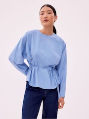 Ro&Zo Blue Stripe Tie Waist Blouse - Image 3 of 4