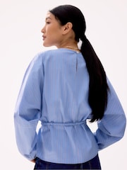 Ro&Zo Blue Stripe Tie Waist Blouse - Image 4 of 4