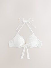 Cream Broderie Padded Wired Plunge Bikini Top - Image 1 of 4