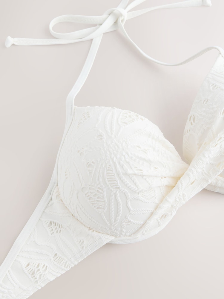 Cream Broderie Padded Wired Plunge Bikini Top - Image 2 of 4 Cream Broderie Padded Wired Plunge Bikini Top - Image 2 of 4