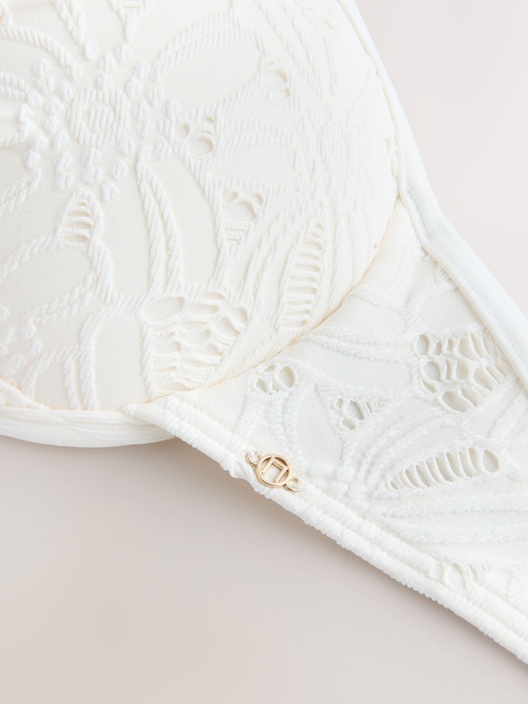 Cream Broderie Padded Wired Plunge Bikini Top - Image 4 of 4 Cream Broderie Padded Wired Plunge Bikini Top - Image 4 of 4