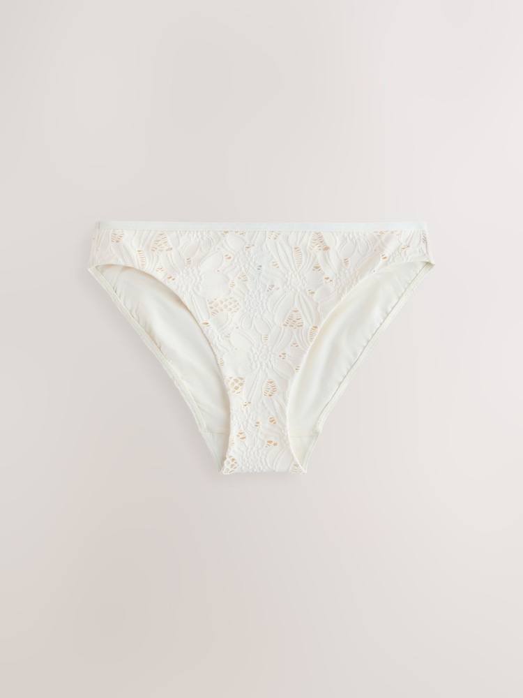 Cream Broderie High Leg Bikini Bottoms - Image 1 of 3 Cream Broderie High Leg Bikini Bottoms - Image 1 of 3