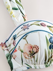 White Floral Wired Balcony Bandeau Bikini Top - Image 7 of 8