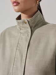 Khaki Green Funnel Neck Cotton Utility Jacket - Image 10 of 14
