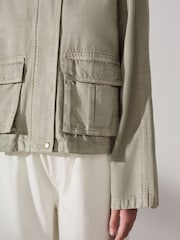 Khaki Green Funnel Neck Cotton Utility Jacket - Image 11 of 14