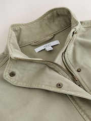 Khaki Green Funnel Neck Cotton Utility Jacket - Image 13 of 14