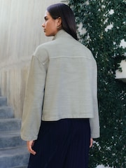 Khaki Green Funnel Neck Cotton Utility Jacket - Image 4 of 14