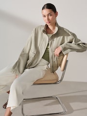 Khaki Green Funnel Neck Cotton Utility Jacket - Image 7 of 14