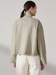Khaki Green Funnel Neck Cotton Utility Jacket - Image 9 of 14