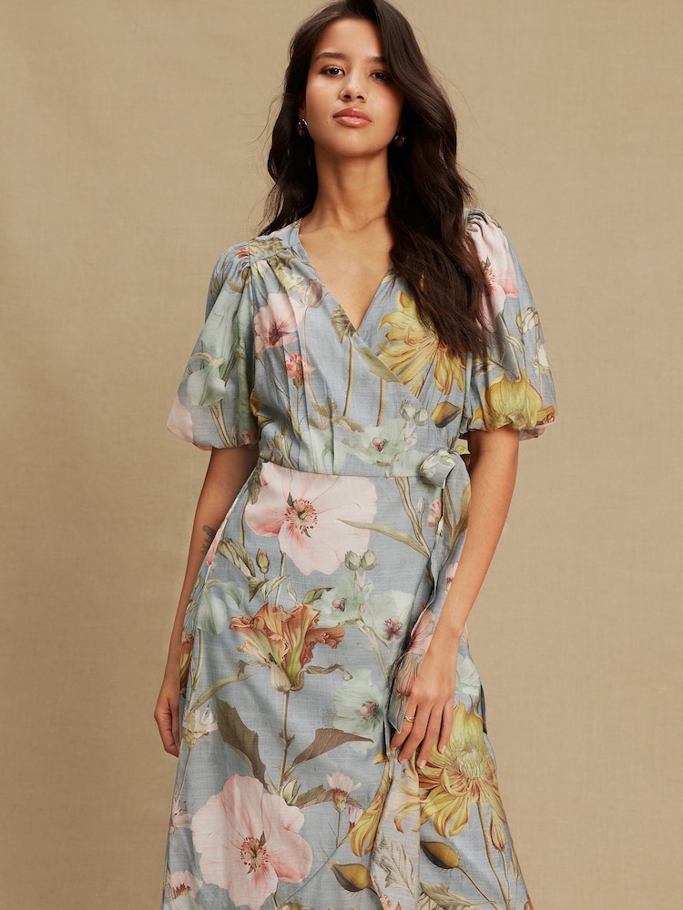 blue floral wrap dress Women's Organic Cotton Wrap Dress main image 1