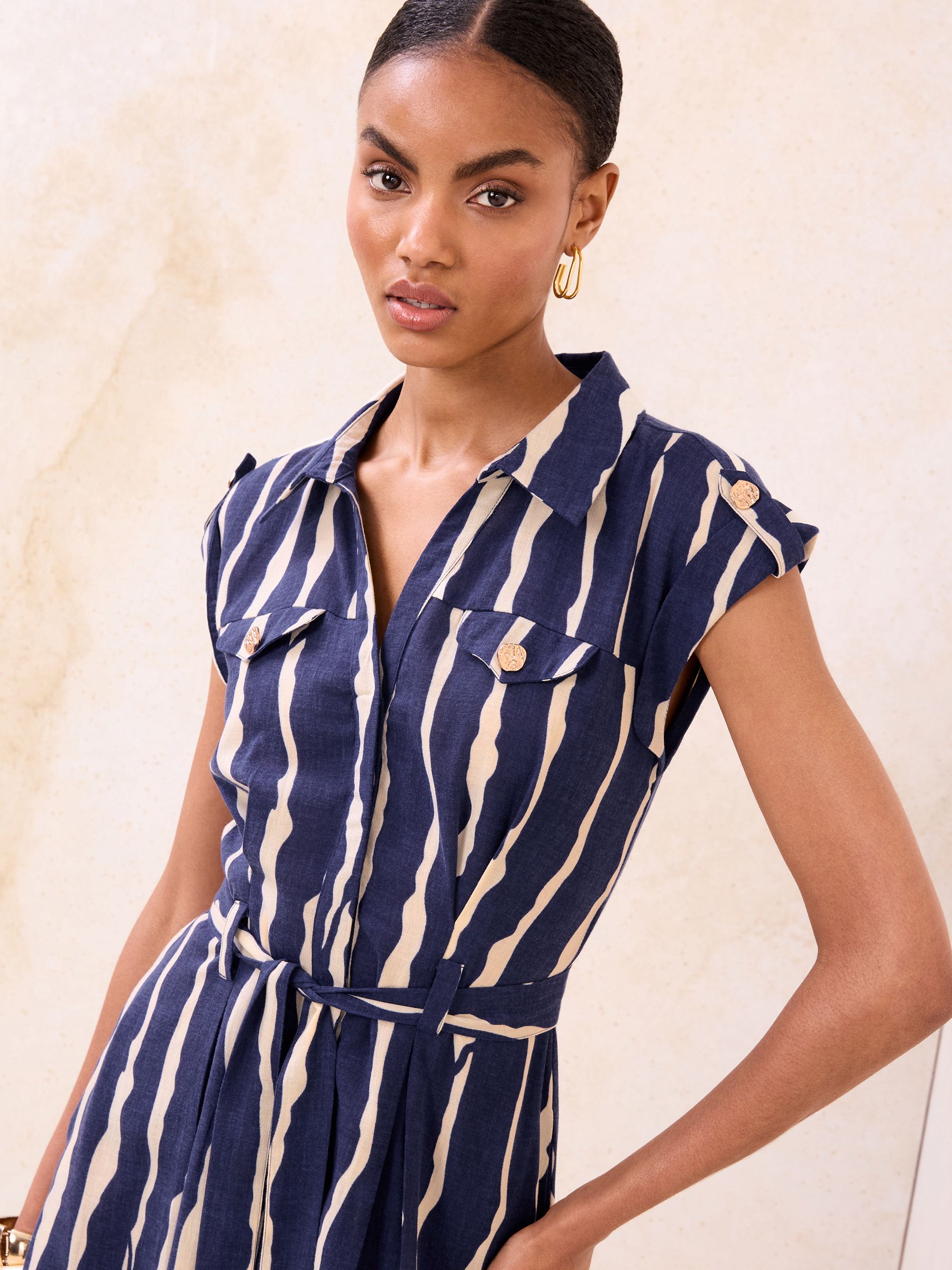 Buy Lipsy Navy Blue Linen Look Button Through Short Sleeve Midi