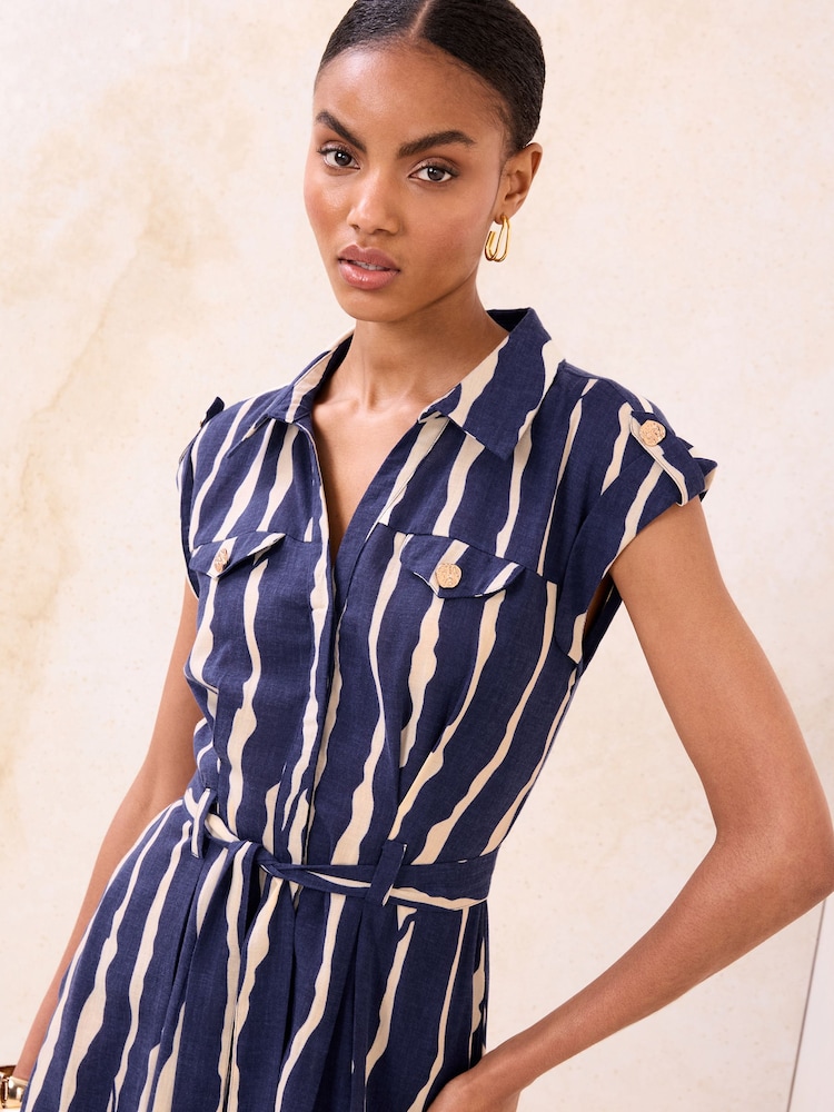 blue shirt dresses Buy Lipsy Navy Linen Look Button Through Short Sleeve Midi Dress from Next USA SIZE:16W front closure blue homecoming dresses Leely Women White Blue