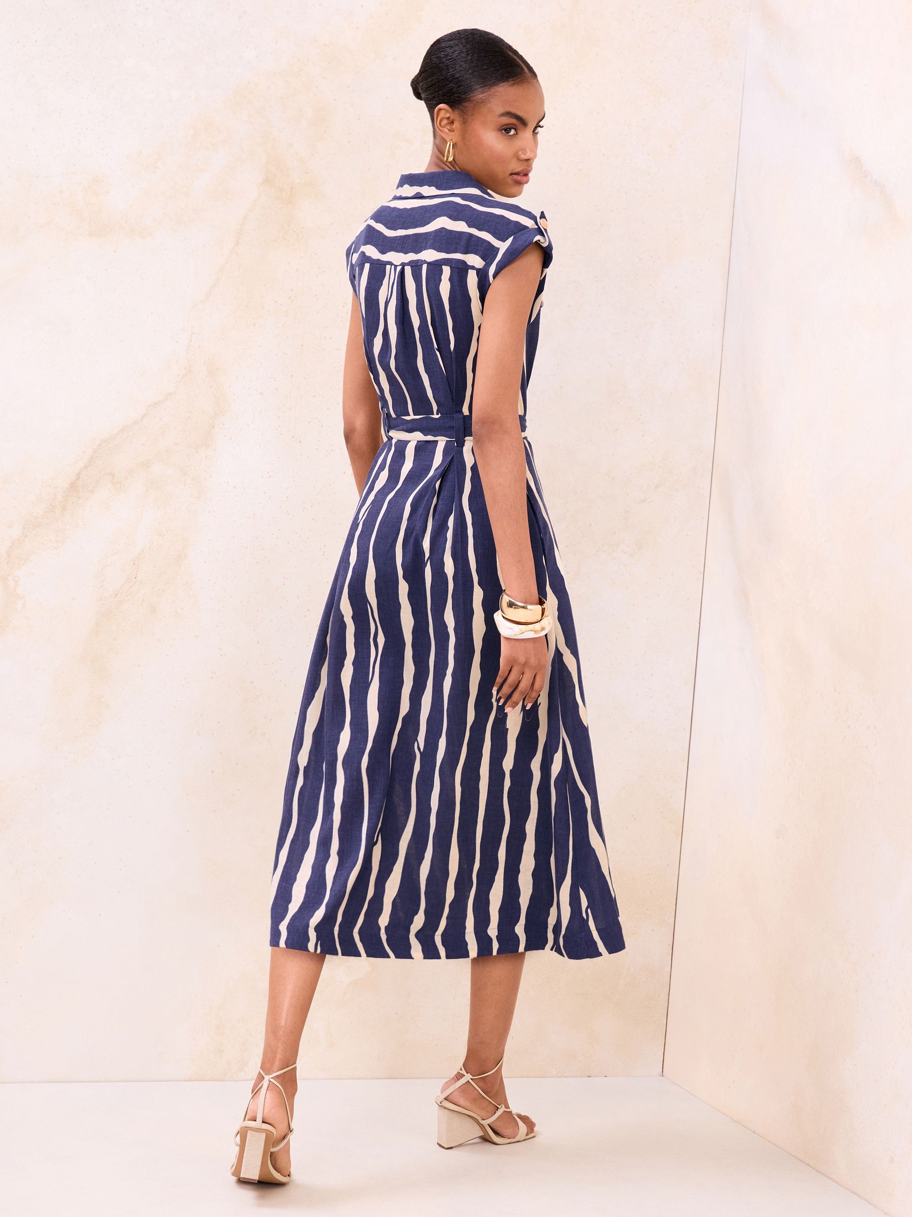 Buy Lipsy Navy Blue Linen Look Button Through Short Sleeve Midi