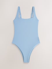Blue Rib Rib Square Neck Swimsuit - Image 5 of 7