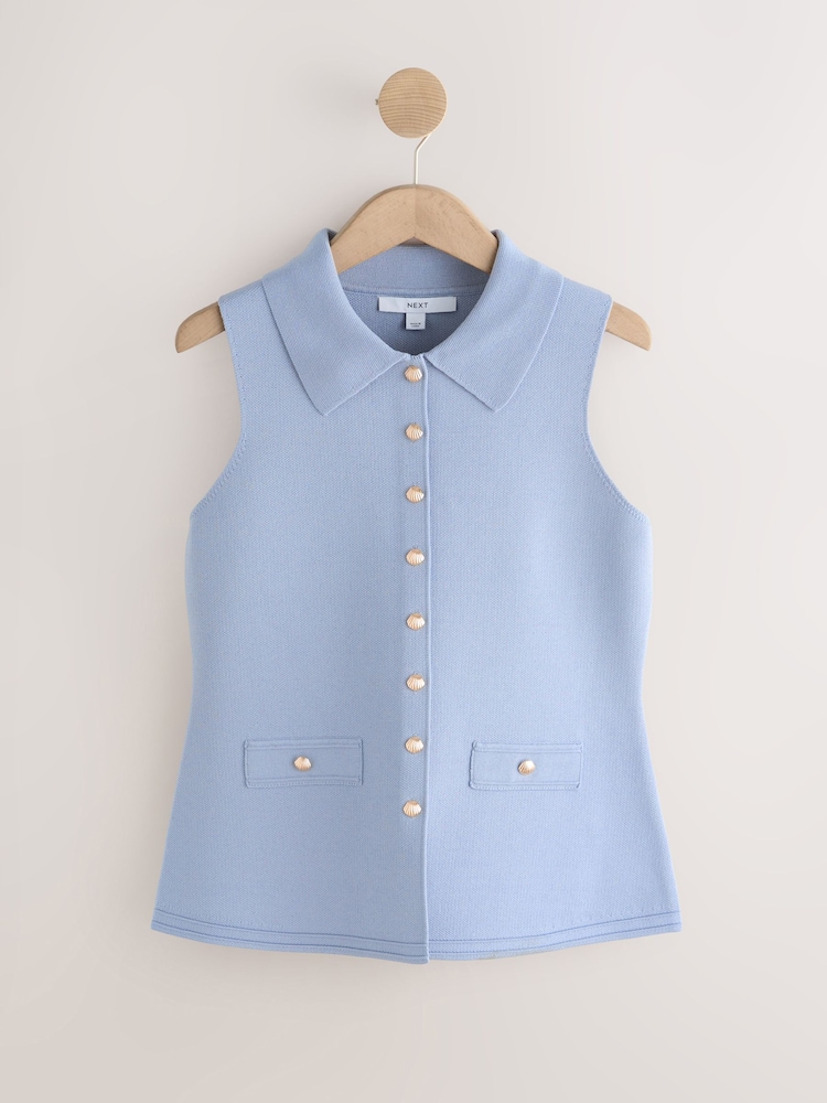 Mid Blue Smart Button Up Knitted Waistcoat - Image 1 of 3
