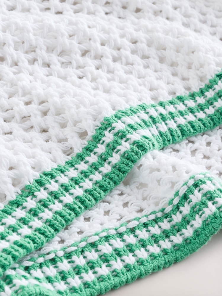 Weiss mit Zierstreifen - Mesh Crochet 100% Cotton Relaxed T-Shirt - Bild 2 von 3