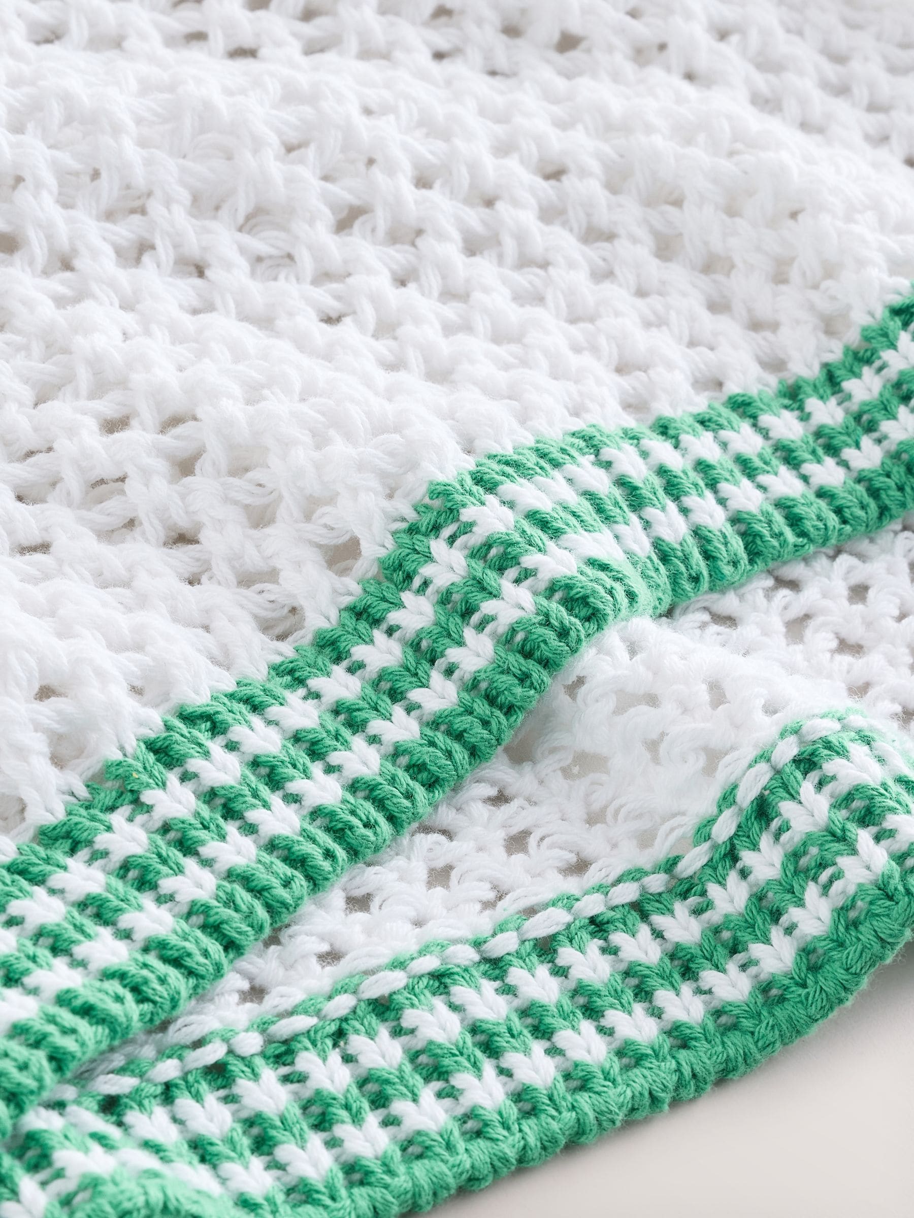 Buy White/Green Tipped Mesh Crochet 100% Cotton Relaxed T-Shirt