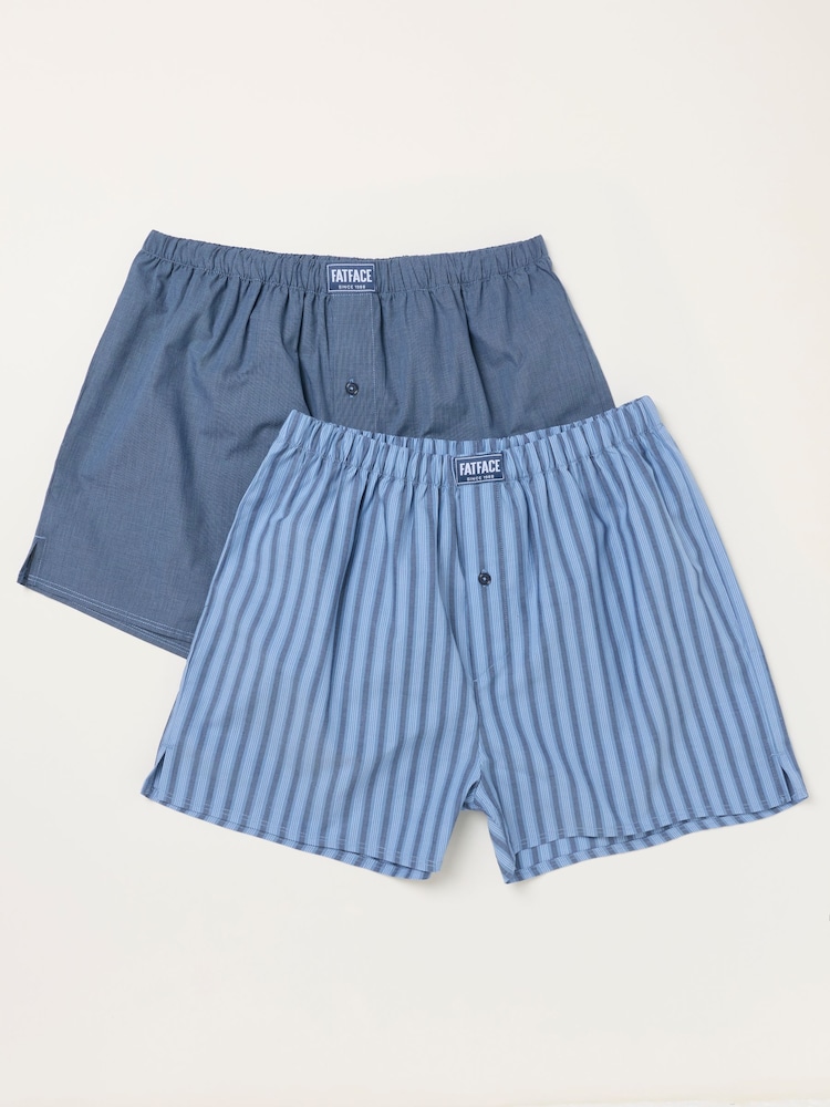 FatFace Blue 2 Pack Woven Boxers - Image 1 of 3