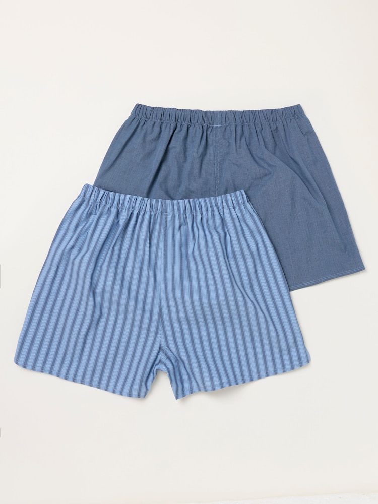 FatFace Blue 2 Pack Woven Boxers - Image 2 of 3