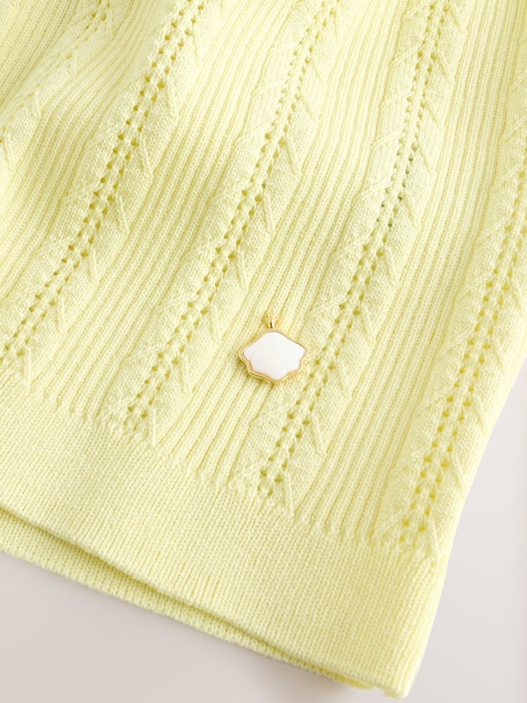 Light Yellow Scoop Neck Pointelle Short Sleeve T-Shirt - Image 8 of 8 Light Yellow Scoop Neck Pointelle Short Sleeve T-Shirt - Image 8 of 8