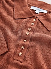 بني - رداء عُلوي كتان بولو بملمس بارز - صورة 8 من 8