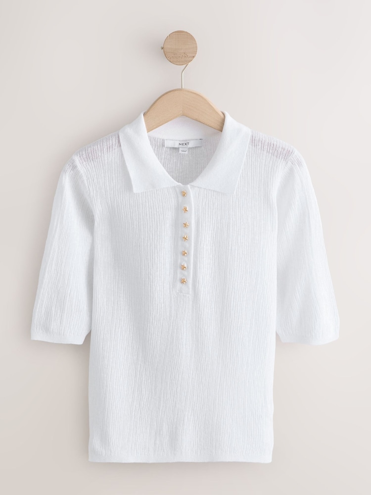 بيج فاتح - رداء عُلوي كتان بولو بملمس بارز - صورة 1 من 3