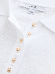 White Textured Polo Top With Linen - Image 7 of 7