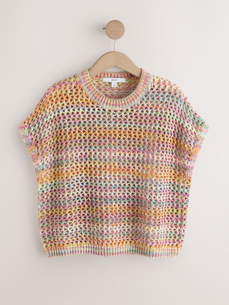 Leuchtend mit Spacedye - Mesh Crochet 100% Cotton Relaxed T-Shirt - Bild 1 von 3