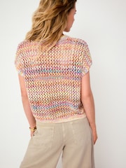 Rainbow Mesh Crochet 100% Cotton Relaxed T-Shirt - Image 4 of 8