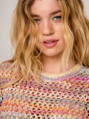 Rainbow Mesh Crochet 100% Cotton Relaxed T-Shirt - Image 5 of 8