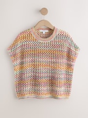 Rainbow Mesh Crochet 100% Cotton Relaxed T-Shirt - Image 6 of 8
