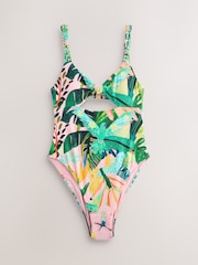 Coral/Green Tropical Square Neck Swimsuit - Image 1 of 3