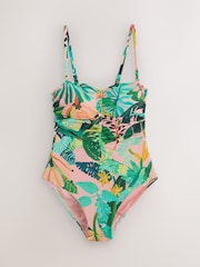 Coral/Green Tropical Shaping Tummy Control Bandeau Swimsuit - Image 1 of 3