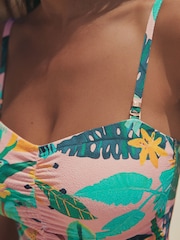 Coral/Green Tropical - Ішті пішіндейтін бант тәрізді купальник - 8суретінің 4 суреті