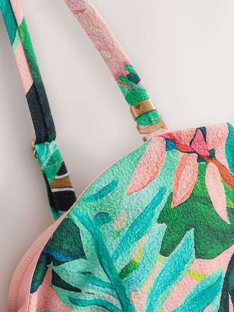 Coral/Green Tropical - Ішті пішіндейтін бант тәрізді купальник - 8суретінің 8 суреті