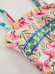 Pink/Blue Scenic Bandeau Ruched Leg Tummy Control Shaping Swimsuit - Image 8 of 9