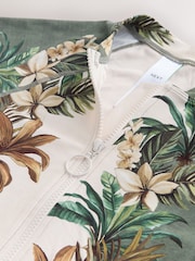 Cream/Khaki Green Palm Long Sleeve Rash Swimsuit - Image 7 of 8