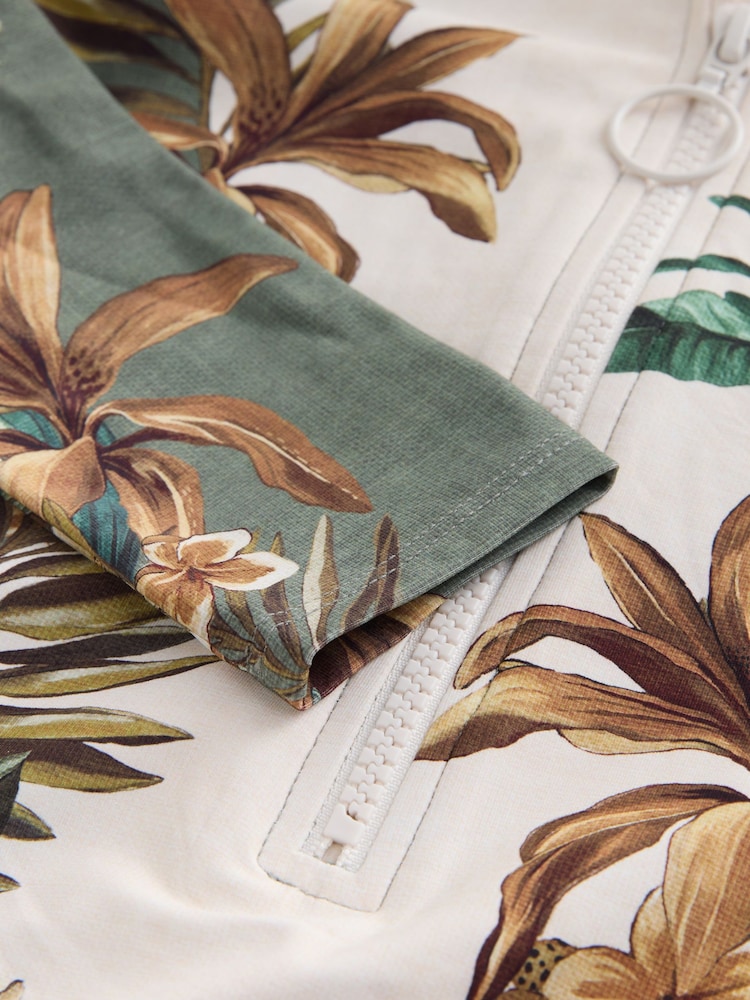 Cream/Khaki Green Palm Long Sleeve Rash Swimsuit - Image 8 of 8