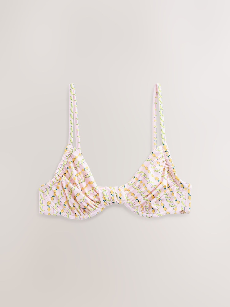 Pink/Yellow Non Padded Underwired Non Padded Underwired Bikini Top - Image 1 of 3 Pink/Yellow Non Padded Underwired Non Padded Underwired Bikini Top - Image 1 of 3